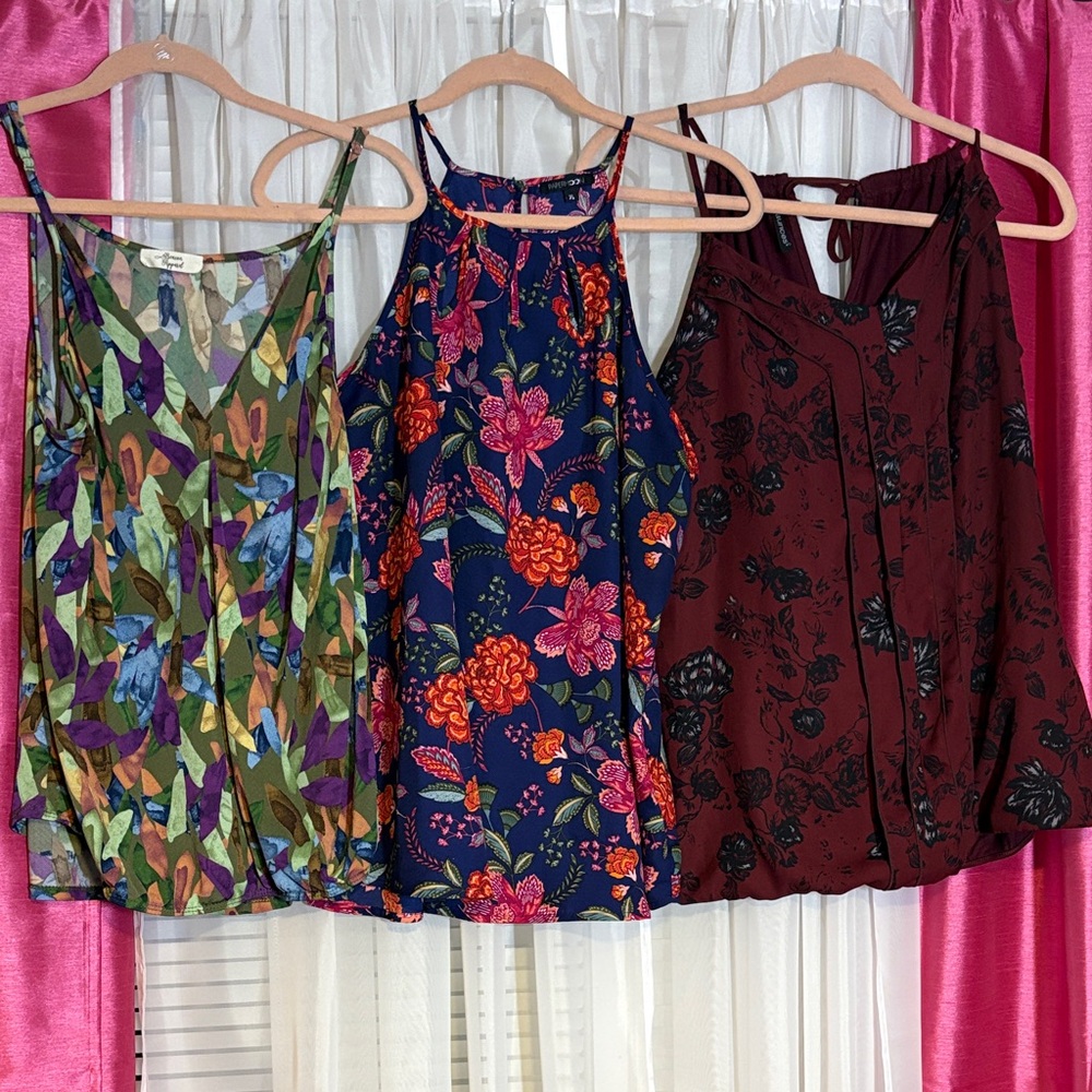 3 Floral and Patterned Women's Camisole Tank Tops Set